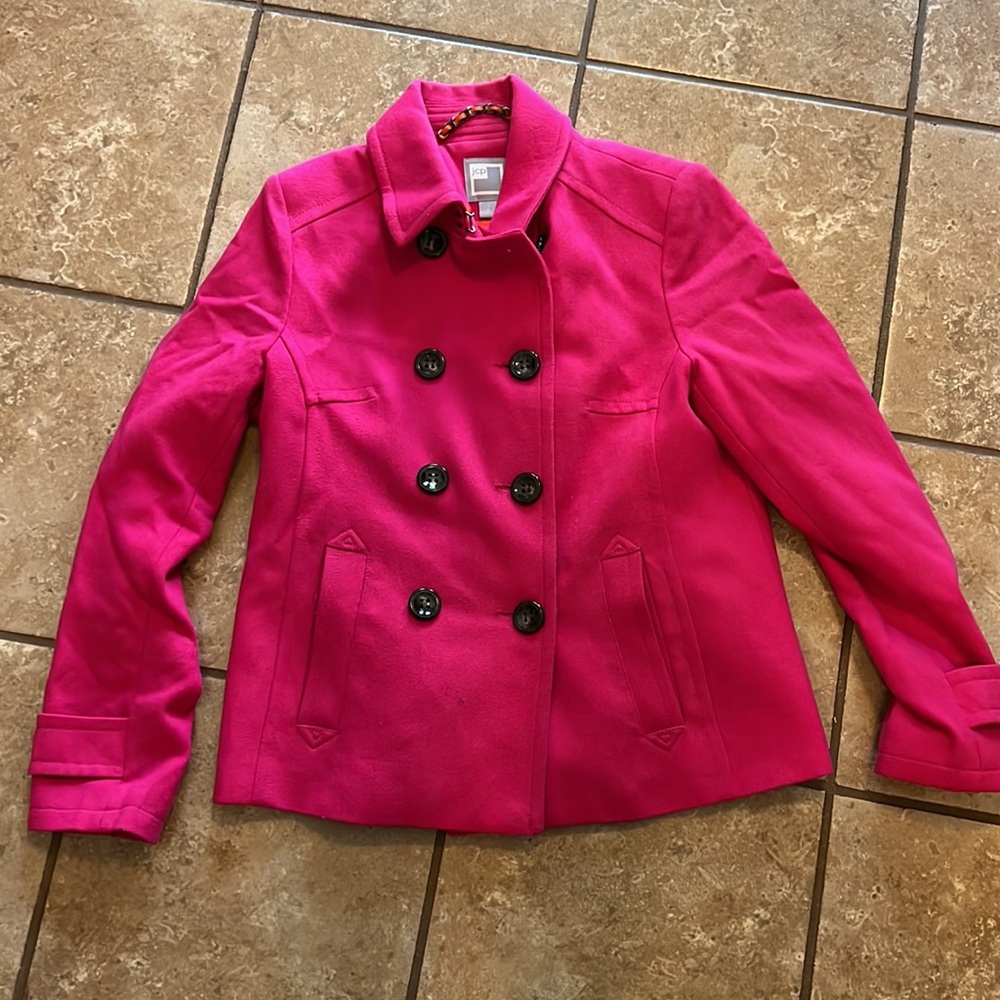 JC Penney Pea Coat Bright Pink, Large, smoke free home. Used.